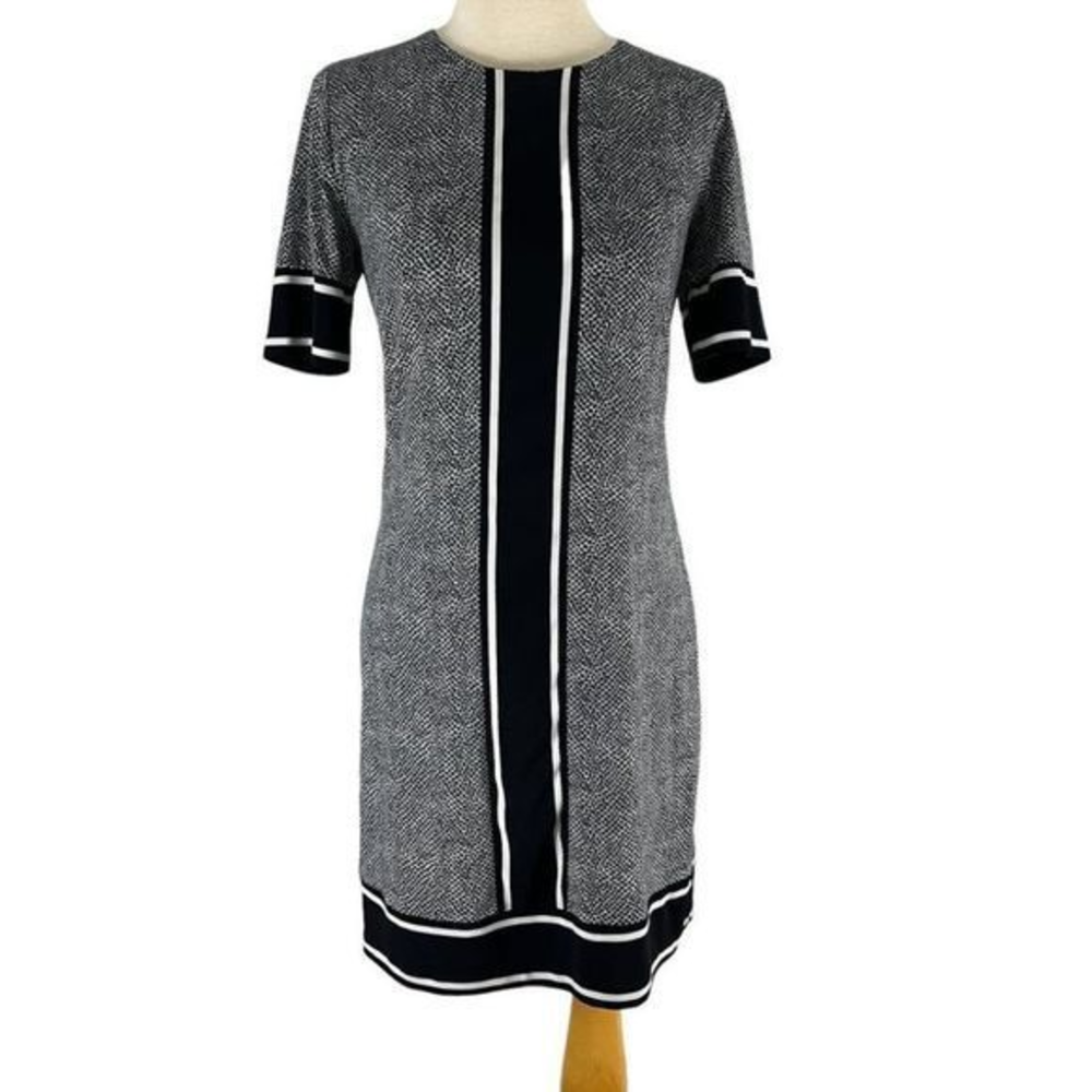 MICHAEL KORS Black White Polka Dot Scoop Neck‎ Mini Dress (XS)